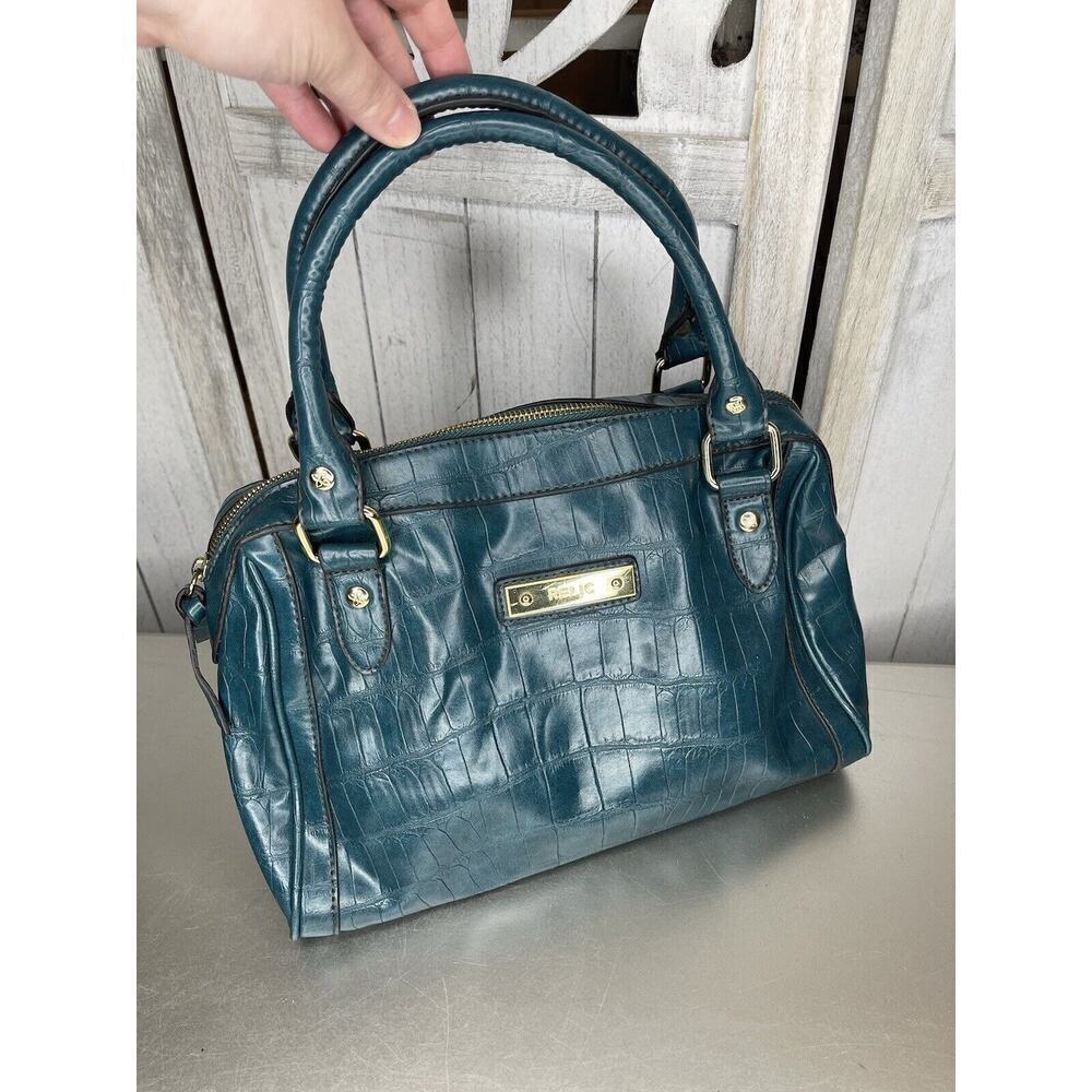 Relic Blue Green Top Handle Lined Croco Print Bag Bowling Handbag